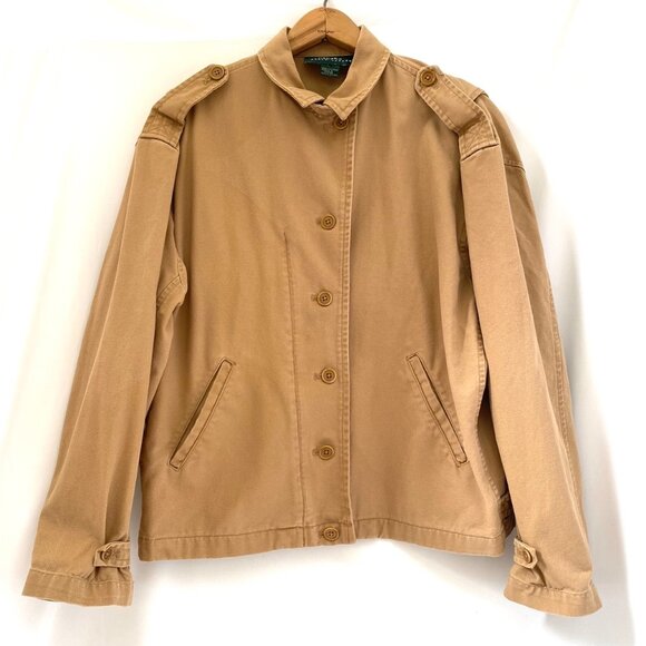 Vtg Lauren Ralph Lauren Womens Canvas Jacket Sz L Button Zip Chore Trucker 90s - Picture 1 of 14